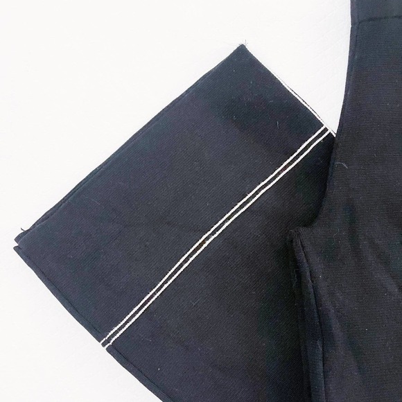 Zara Wide Leg Cropped Pants Black White Trim SZ L - Picture 5 of 8